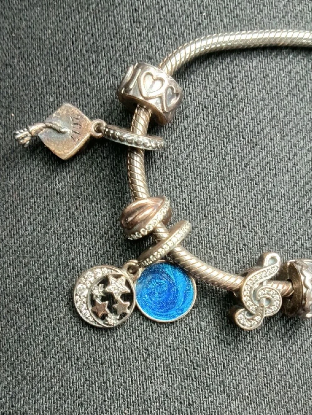 Pandora Moments Charm Bracelet Round Snake Link 7 Charms Sterling Silver P
